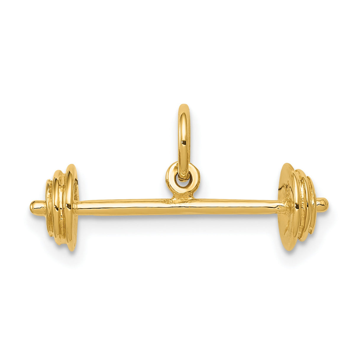 10k Yellow Gold Barbell Pendant Charm, Weightlifting Symbol, Fitness Jewelry for Men and Women
