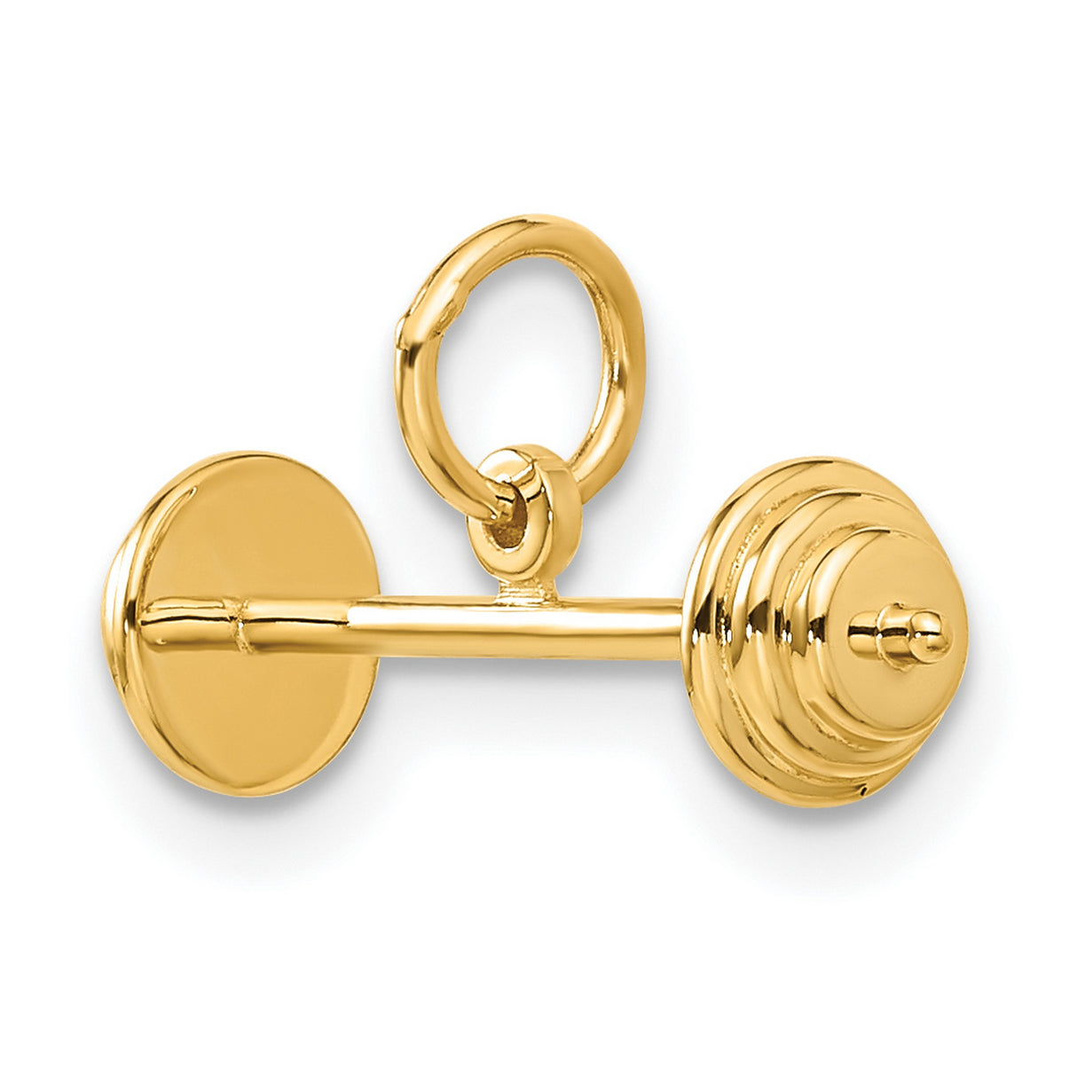 10k Yellow Gold Barbell Pendant Charm, Weightlifting Symbol, Fitness Jewelry for Men and Women