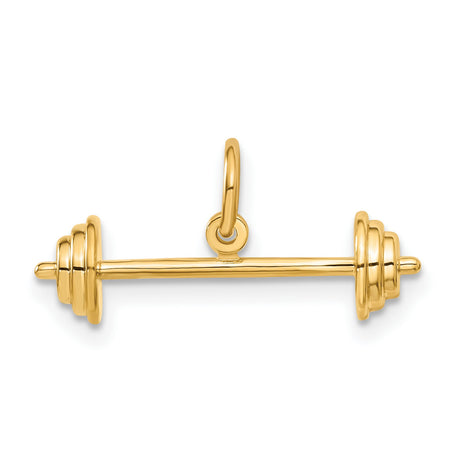 10k Yellow Gold Barbell Pendant Charm, Weightlifting Symbol, Fitness Jewelry for Men and Women