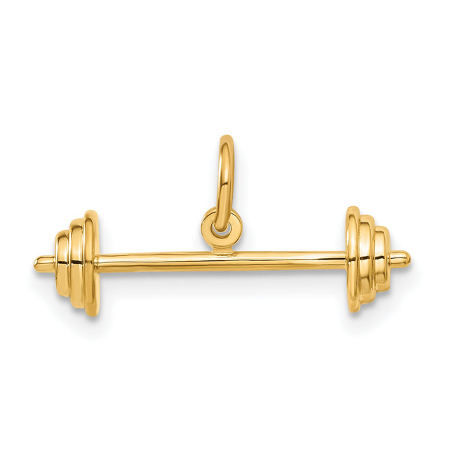 10k Yellow Gold Barbell Pendant Charm, Weightlifting Symbol, Fitness Jewelry for Men and Women