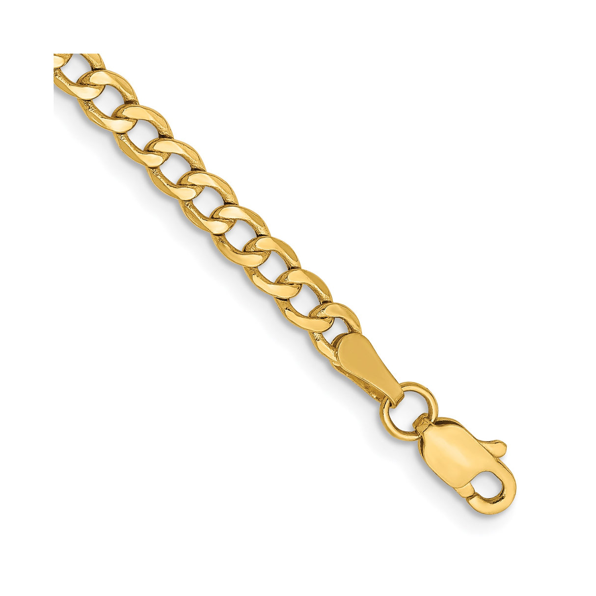 10K Yellow Gold 3.35 mm Curb Chain Anklet, Polished detail view