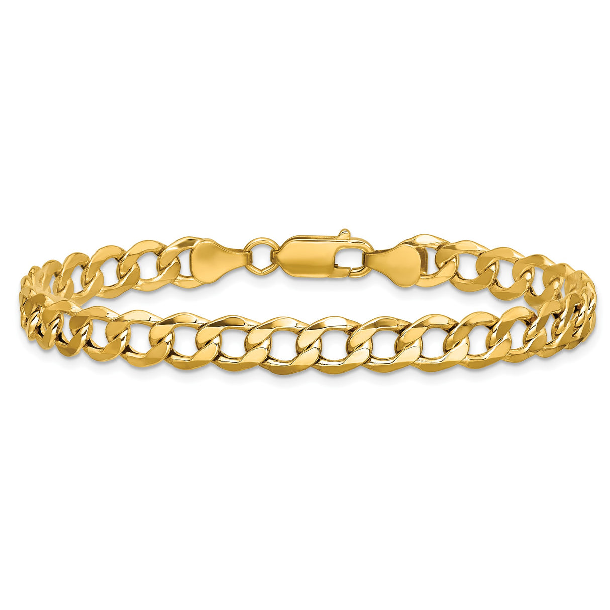 10K Yellow Gold 6.5 mm Curb Chain Bracelet, Polished detail view