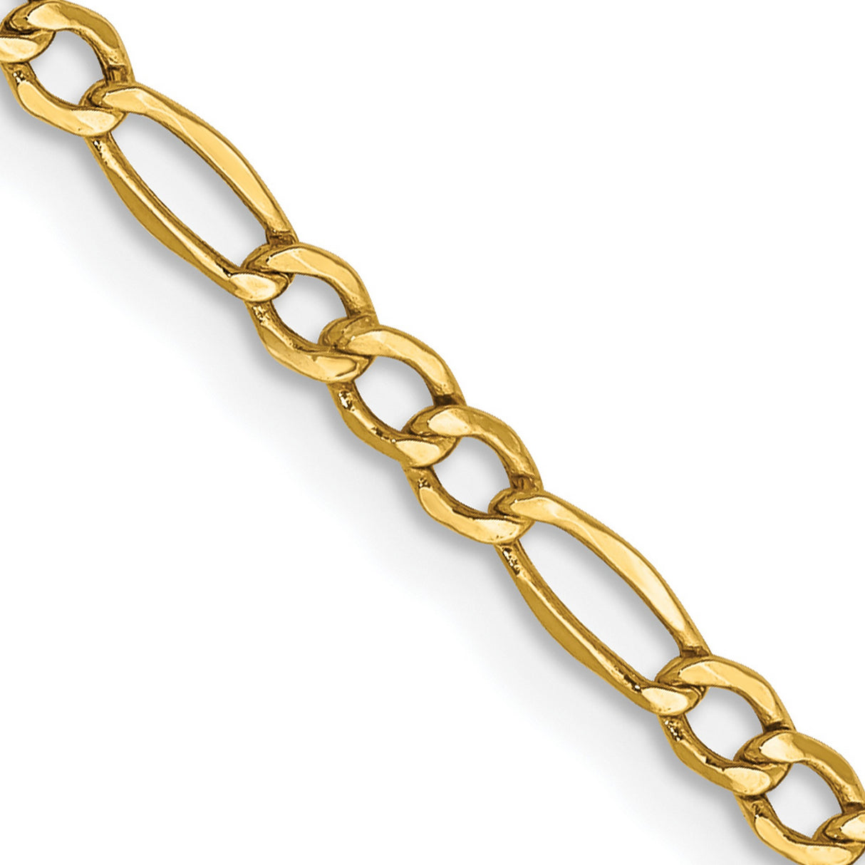 10K Yellow Gold 2.5 mm Figaro Chain Necklace, Polished detail view