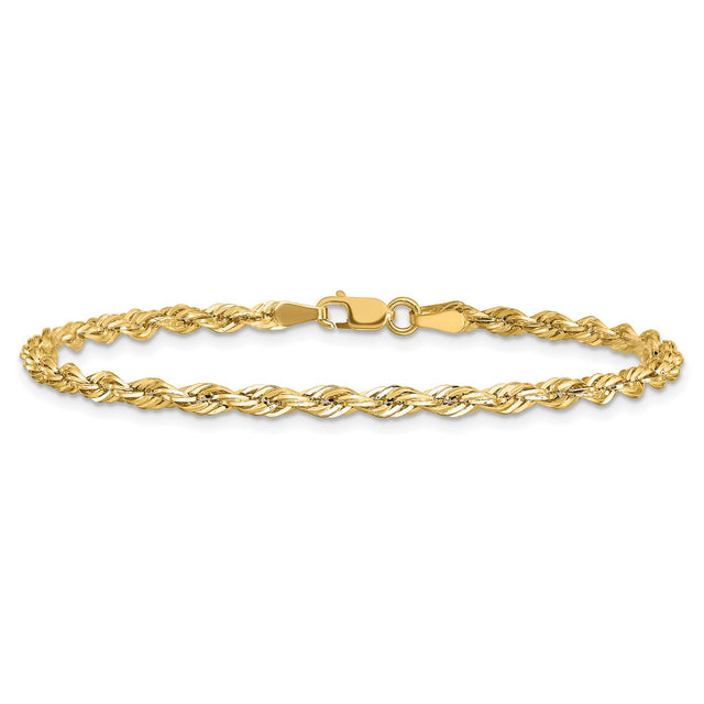 10K Yellow Gold 3 mm Rope Chain Anklet, Polished