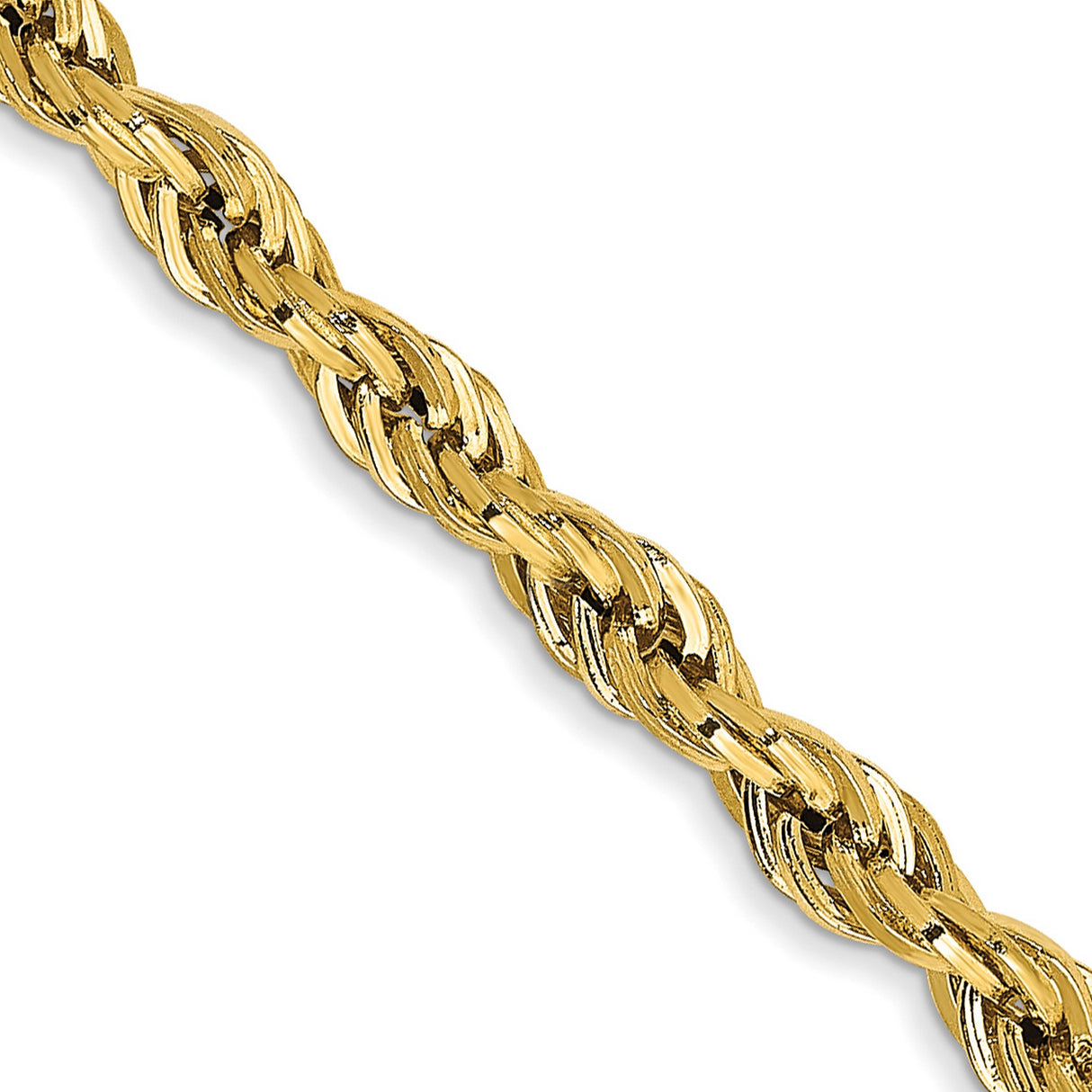 10K Yellow Gold 3 mm Rope Chain Necklace, Polished detail view