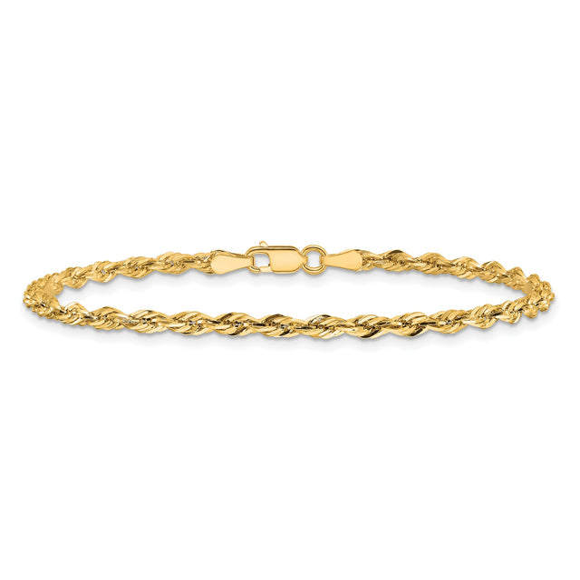 10K Yellow Gold 2.8 mm Rope Chain Anklet, Polished