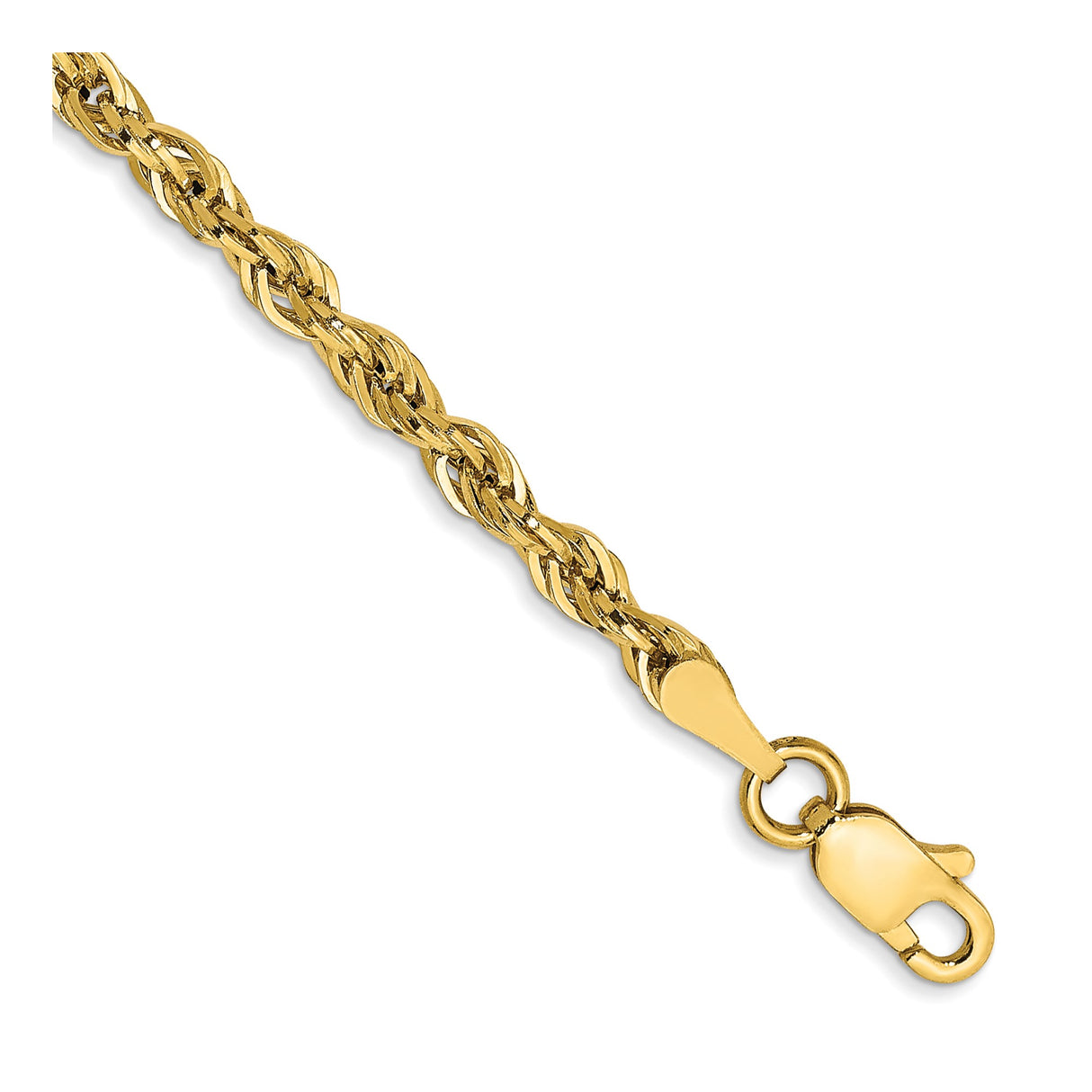 10K Yellow Gold 2.8 mm Rope Chain Anklet, Polished detail view