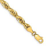 10K Yellow Gold 4.75 mm Rope Chain Bracelet, Polished shown for scale