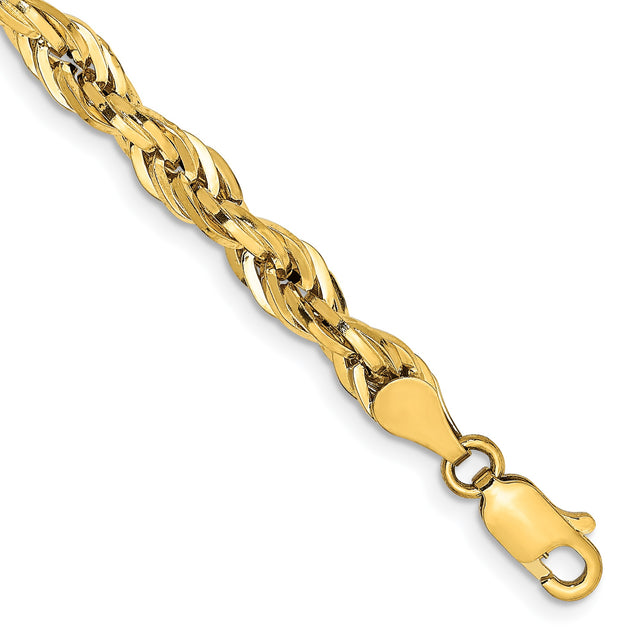 10K Yellow Gold 4.75 mm Rope Chain Bracelet, Polished shown for scale