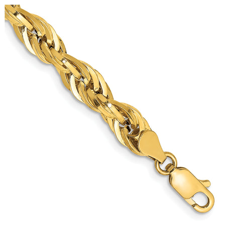 10K Yellow Gold 5.4 mm Rope Chain Anklet, Polished shown for scale