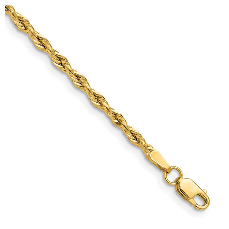 10K Yellow Gold 2.5 mm Rope Chain Bracelet, Polished