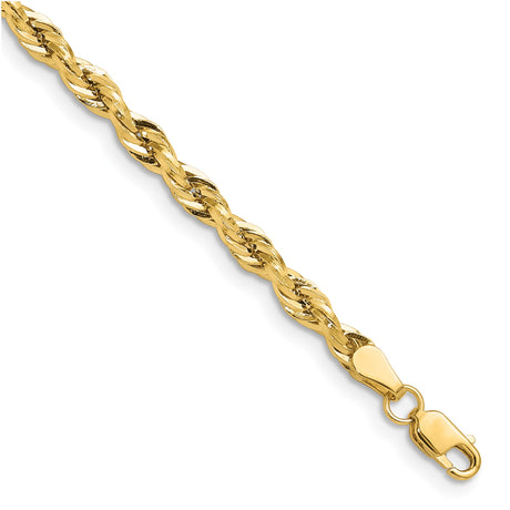 10K Yellow Gold 3.5 mm Rope Chain Bracelet, Polished