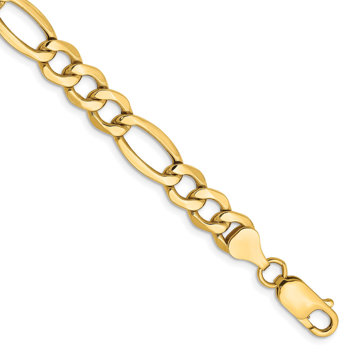 10K Yellow Gold 7.3 mm Figaro Chain Bracelet, Polished