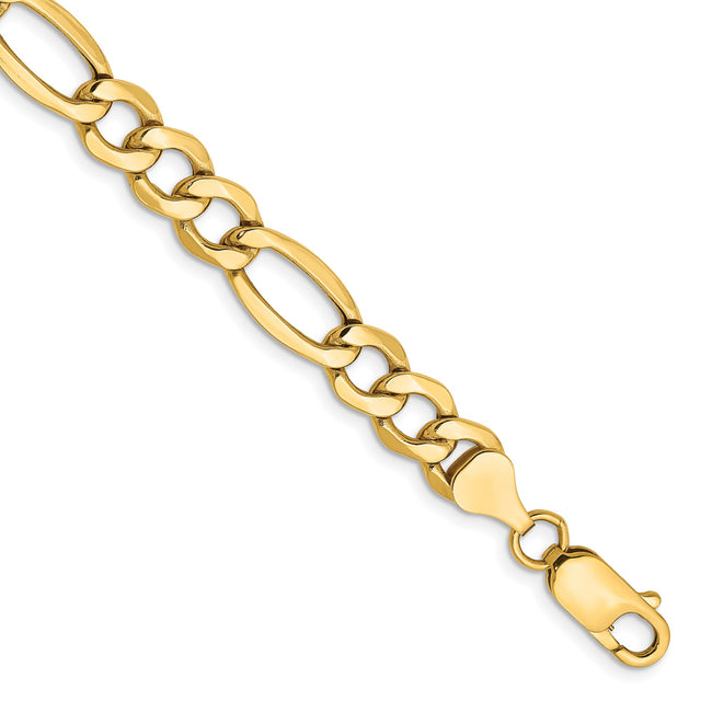 10K Yellow Gold 7.3 mm Figaro Chain Bracelet, Polished