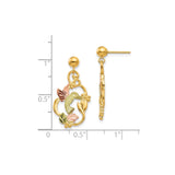 10k Tri-Color Gold Dangle Earrings with Hummingbird and Floral Motif for Women
