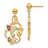 10k Tri-Color Gold Dangle Earrings with Hummingbird and Floral Motif for Women