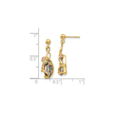 10k Yellow Gold Dangle Earrings with Marquise Mystic Fire Topaz, Swirl Motif, Tri-Color Leaf Accents