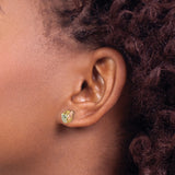 10k Yellow Gold Stud Earrings with Diamond Accent, Tri Color Leaf Design, Nature Motif