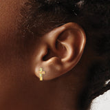 10k Tri-Color Gold Cross Stud Earrings with Floral Motif and Textured Detail