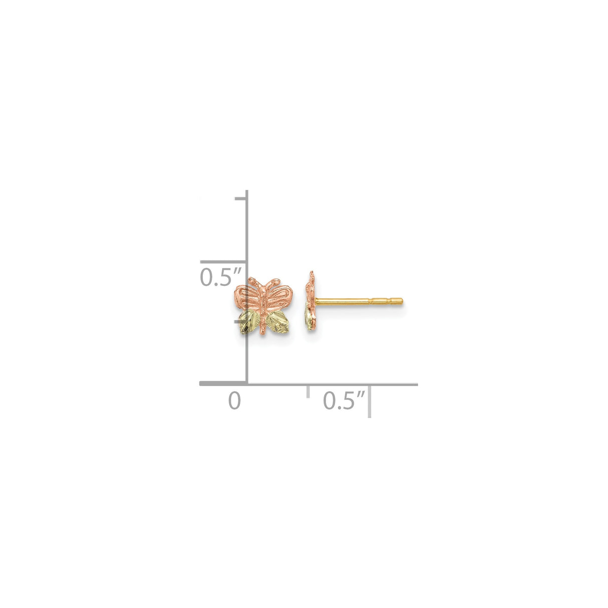 10k Tri Color Gold Butterfly Stud Earrings in Rose, Yellow, and White Tones for Women