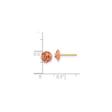 10k Two-Tone Yellow Gold Stud Earrings with Rose Flower Motif, Floral Design for Women
