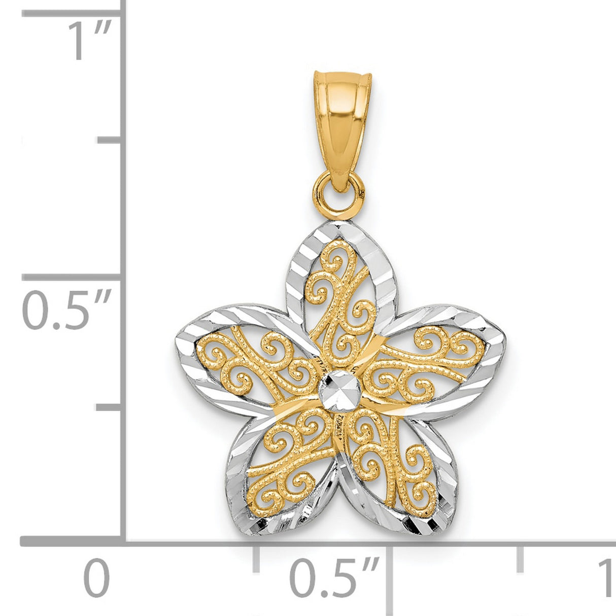 Filigree Flower Charm Pendant in Real 10k Multi-Tone Gold