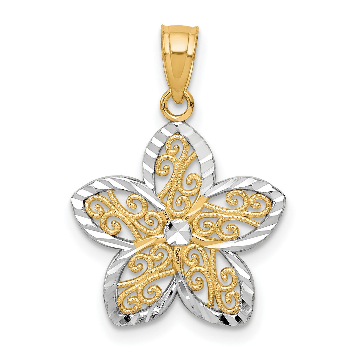 Filigree Flower Charm Pendant in Real 10k Multi-Tone Gold