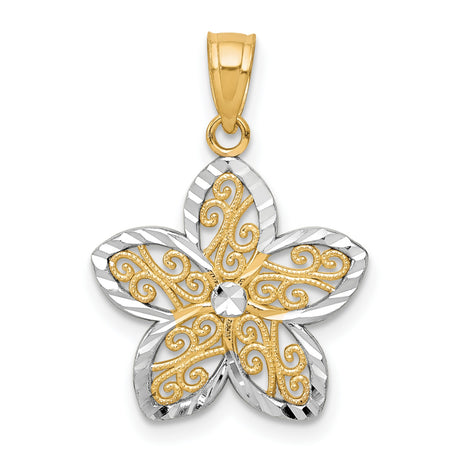 Filigree Flower Charm Pendant in Real 10k Multi-Tone Gold