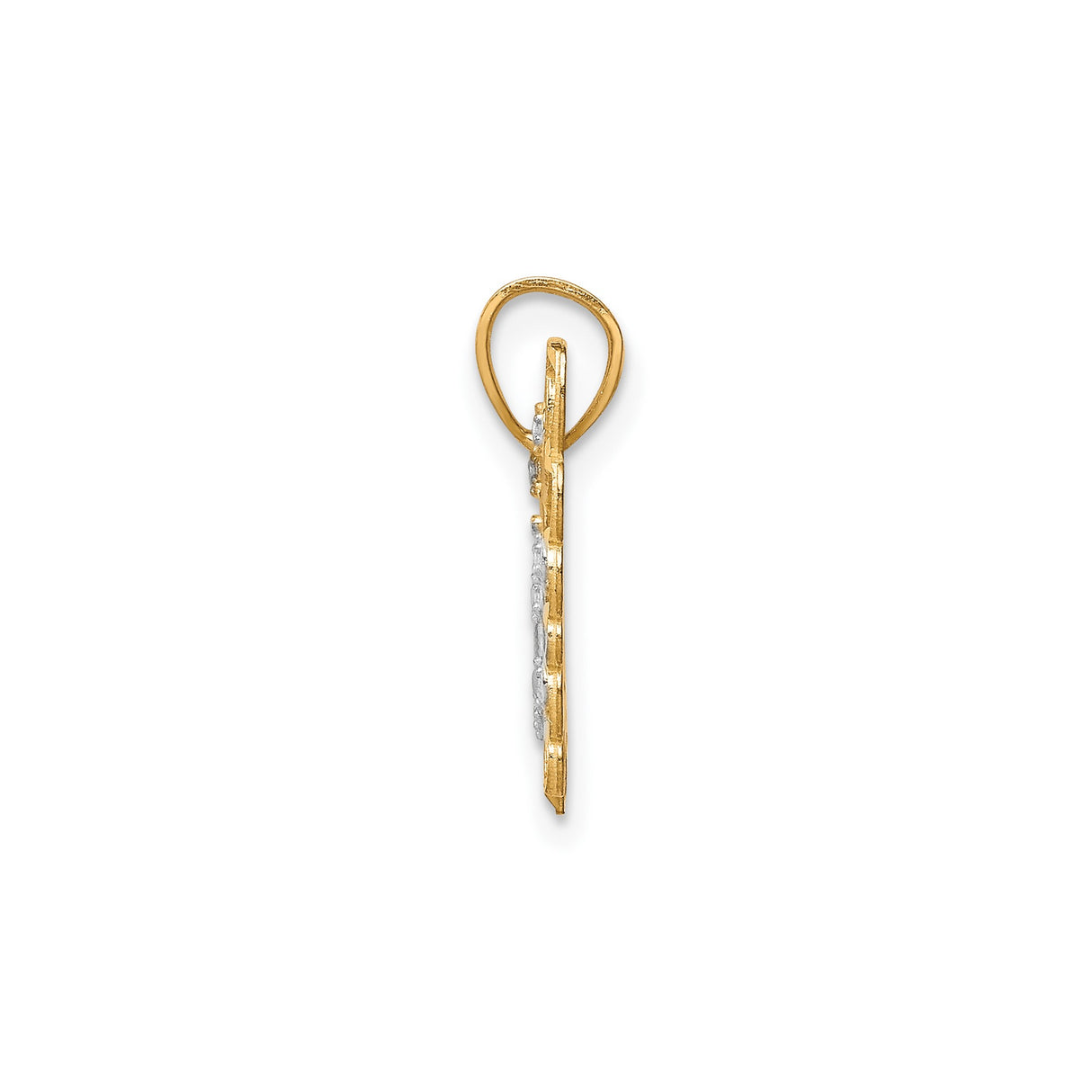 10k Yellow Gold and Rhodium Butterfly Pendant with Openwork Wings and White Accents