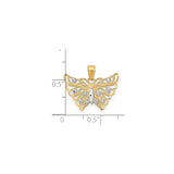 10k Yellow Gold and Rhodium Butterfly Pendant with Openwork Wings and White Accents