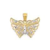 10k Yellow Gold and Rhodium Butterfly Pendant with Openwork Wings and White Accents