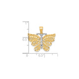 10k Multi-Tone Gold Pendant, Rhodium Butterfly Filigree Design, Nature-Inspired for Women
