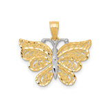 10k Multi-Tone Gold Pendant, Rhodium Butterfly Filigree Design, Nature-Inspired for Women
