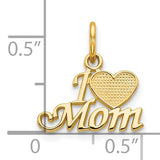10k Yellow Gold I Love Mom Heart Pendant, Sentimental Script Design for Women