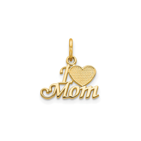 10k Yellow Gold I Love Mom Heart Pendant, Sentimental Script Design for Women