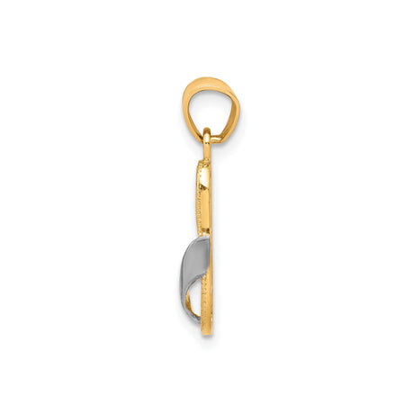 10k Multi-Tone Gold Flip Flop Pendant, Two-Tone Textured Sandal Charm with Tropical Design