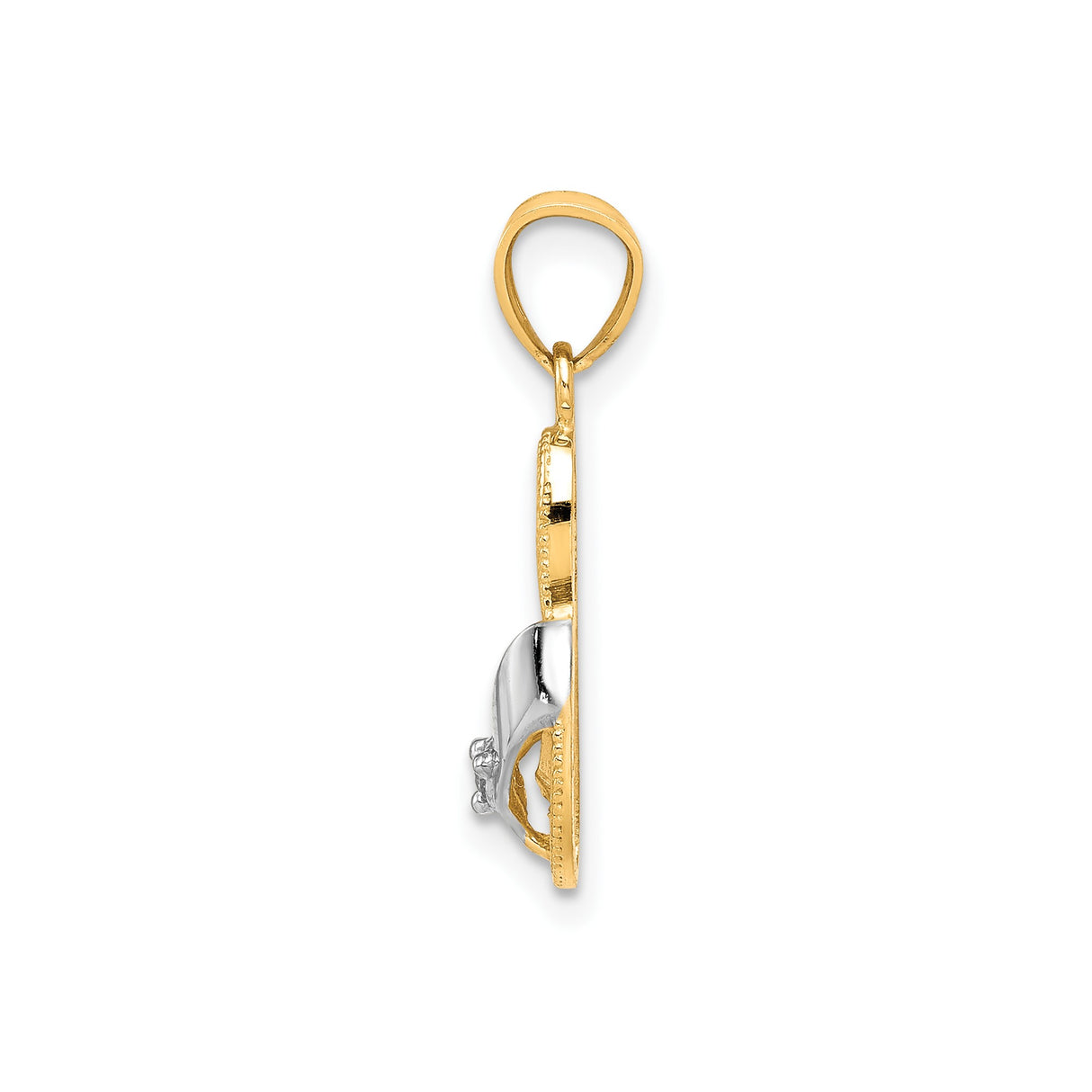 10k Yellow Gold and Rhodium Flip-Flop Pendant with Cubic Zirconia Flower Accent, Beach Theme