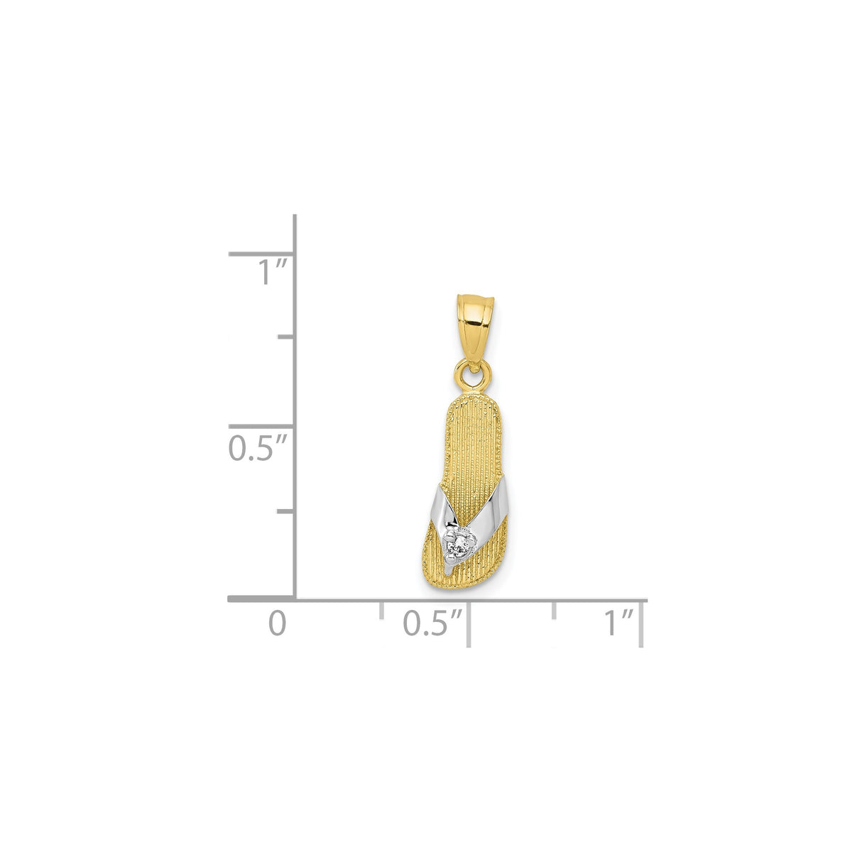 10k Yellow Gold and Rhodium Flip-Flop Pendant with Cubic Zirconia Flower Accent, Beach Theme