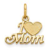 10k Yellow Gold I Love Mom Heart Pendant, Sentimental Script Design for Women