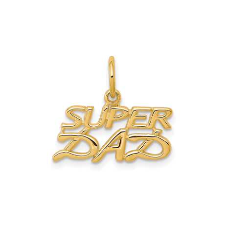 10k Yellow Gold Super Dad Pendant, Bold Script Lettering, Masculine Fathers Charm