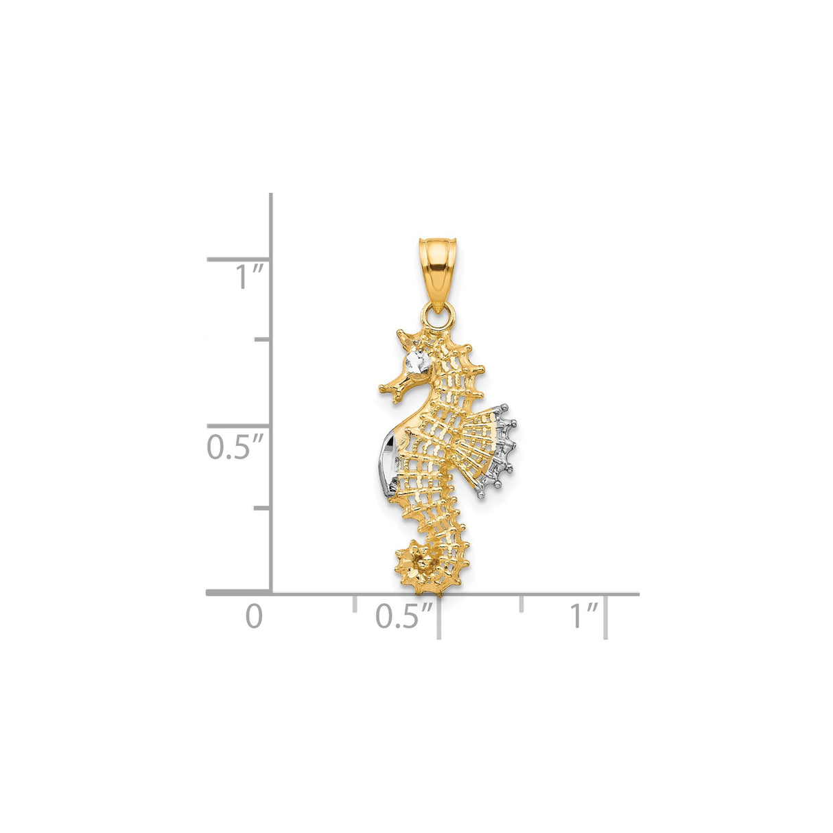 10k Multi-Tone Gold Seahorse Pendant with Openwork Design and Stone Eye for Women