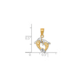 10k Multi-Tone Gold Dolphin Heart Pendant with Rhodium Accents and Filigree Detail