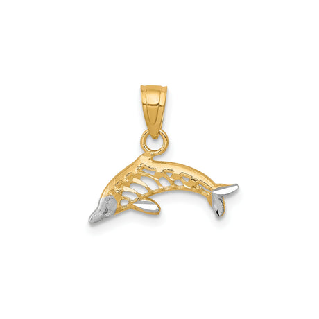 10k Multi-Tone Gold Dolphin Pendant with Rhodium Accent, Nautical Ocean Theme