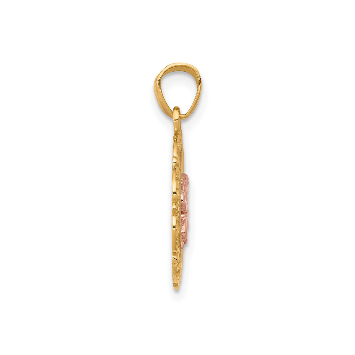 10k Two-Tone Gold Elephant Pendant with Rose Gold Elephant in Ornate Oval Frame