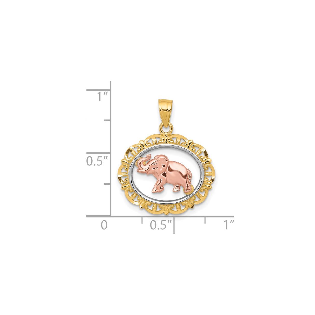 10k Two-Tone Gold Elephant Pendant with Rose Gold Elephant in Ornate Oval Frame