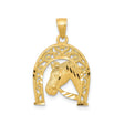 10k Yellow Gold Horse Head Pendant in Decorative Horseshoe Frame, Western Style