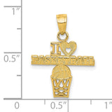 I Love Basketball Charm Pendant in Real 10k Yellow Gold