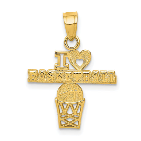 I Love Basketball Charm Pendant in Real 10k Yellow Gold