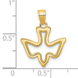 10k Yellow Gold Dove Pendant, Openwork Design with Beaded Detailing, Christian Symbol of Peace