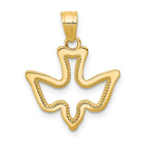10k Yellow Gold Dove Pendant, Openwork Design with Beaded Detailing, Christian Symbol of Peace